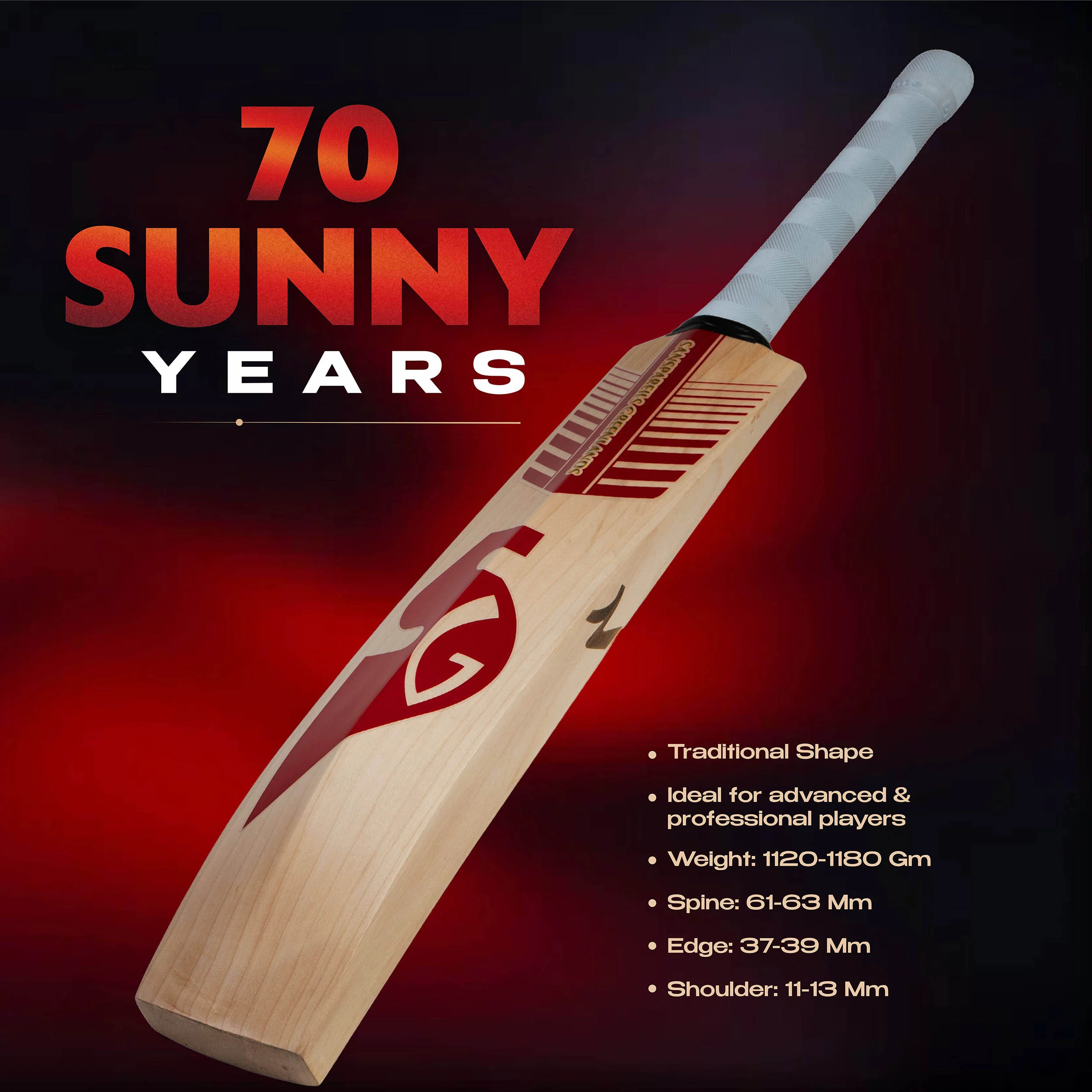 SG 70 Sunny Years Cricket Bat view 3