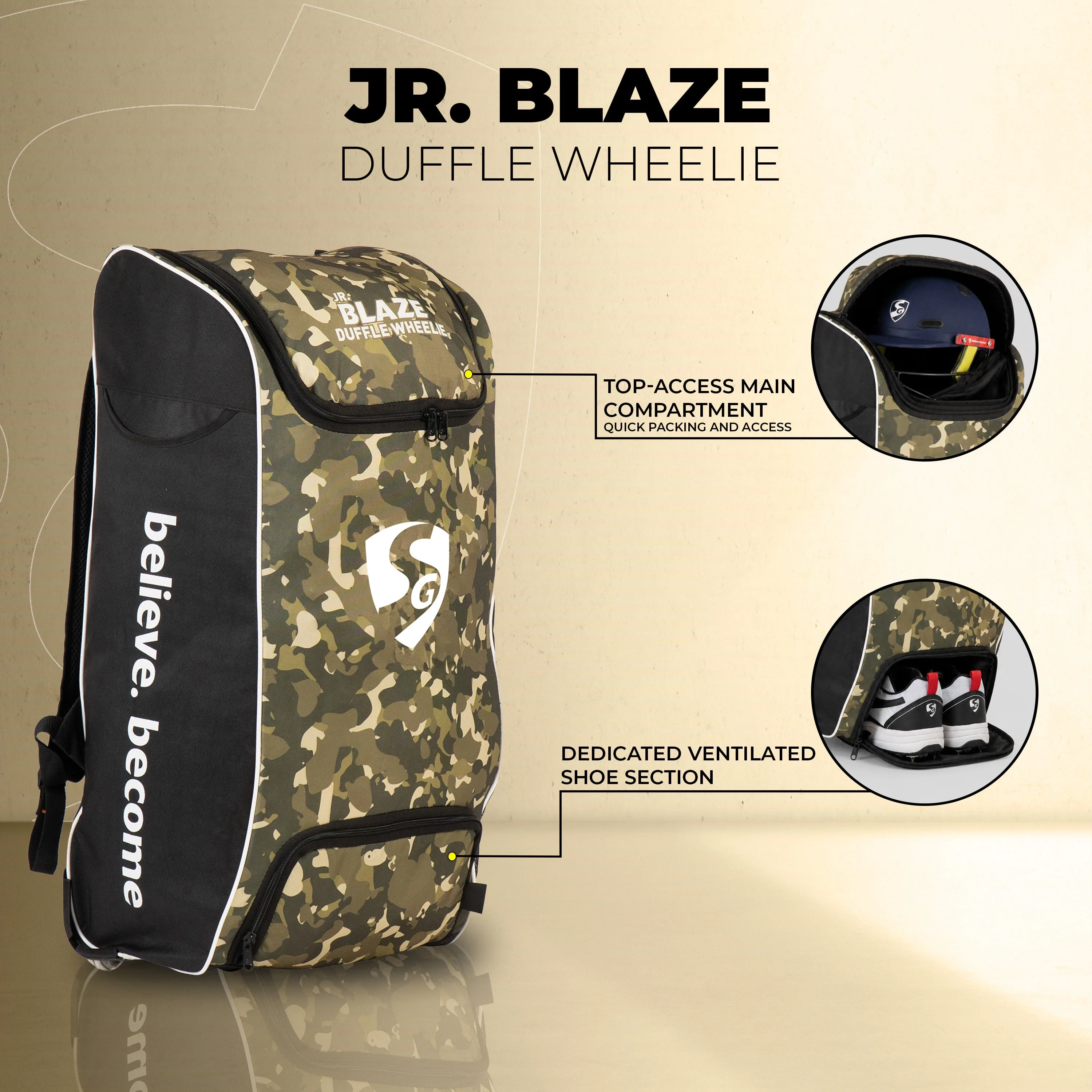SG Junior Blaze Duffle Wheelie Cricket Kit Bag view 2
