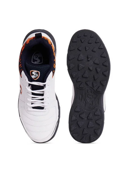 SG Savage Stud Cricket Shoes- White/Navy/Orange view 4